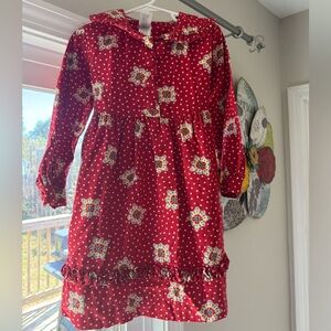 Vintage Girls Red Floral Long-Sleeve Dress
